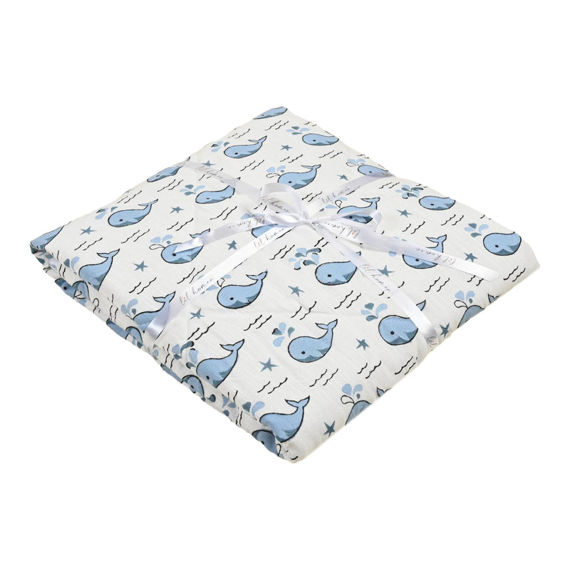 Tides & Tales – Blue Whale Block Printed Cotton Baby Quilt