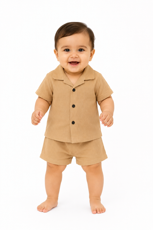 Lil Latte – Beige Solid Cotton Night Suit | 6–12 Months