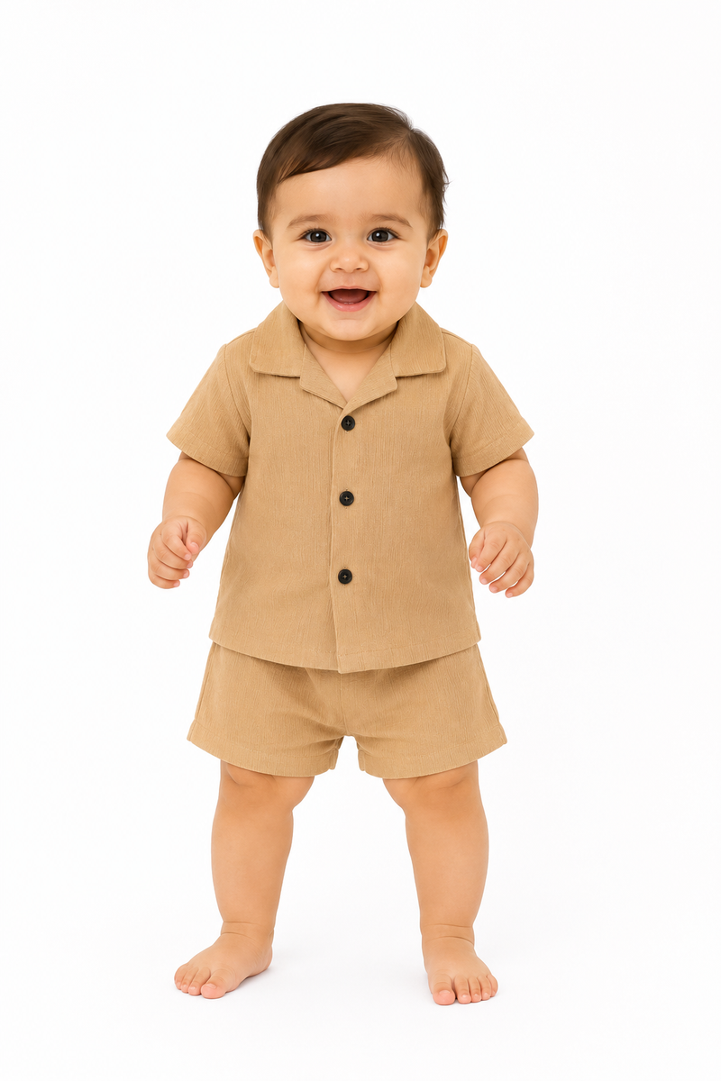 Lil Latte – Beige Solid Cotton Night Suit | 6–12 Months