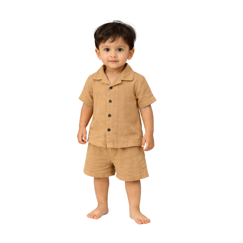 Lil Latte – Beige Solid Cotton Night Suit | 12–18 Months