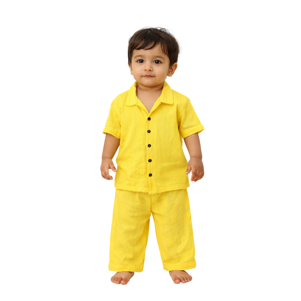 Sunny Days – Yellow Solid Cotton Night Suit | 2–3 Years