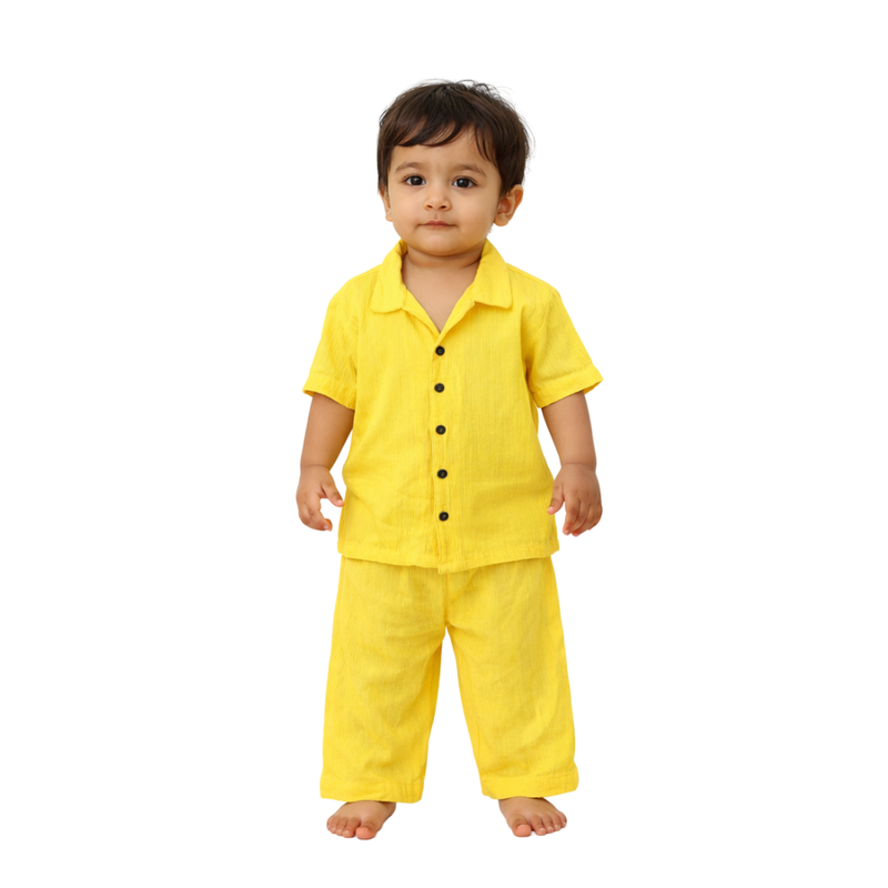 Sunny Days – Yellow Solid Cotton Night Suit | 2–3 Years