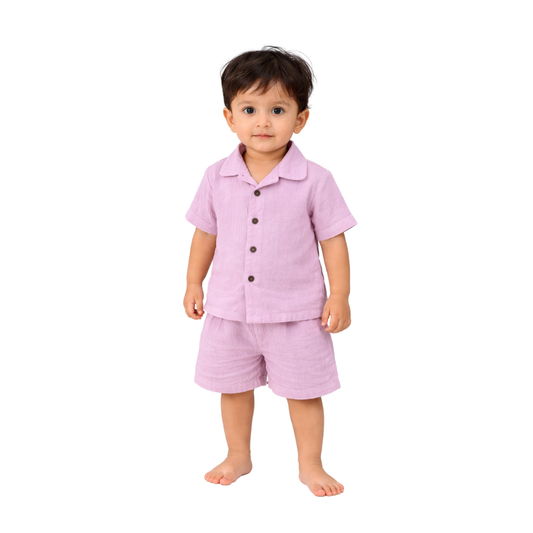 Lavender Dreams – Lavender Solid Cotton Night Suit | 12–18 Months