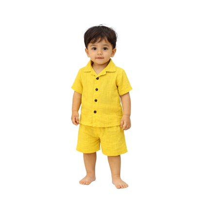 Sunny Days – Yellow Solid Cotton Night Suit | 12–18 Months