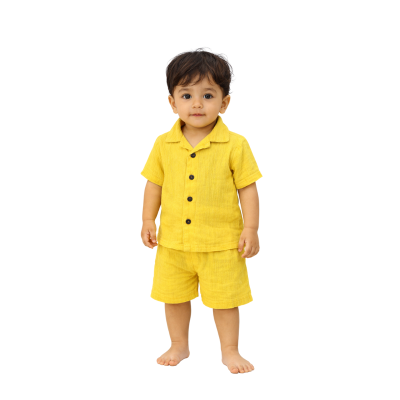 Sunny Days – Yellow Solid Cotton Night Suit | 12–18 Months