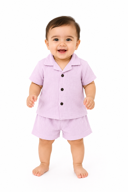 Lavender Dreams – Lavender Solid Cotton Night Suit | 6–12 Months