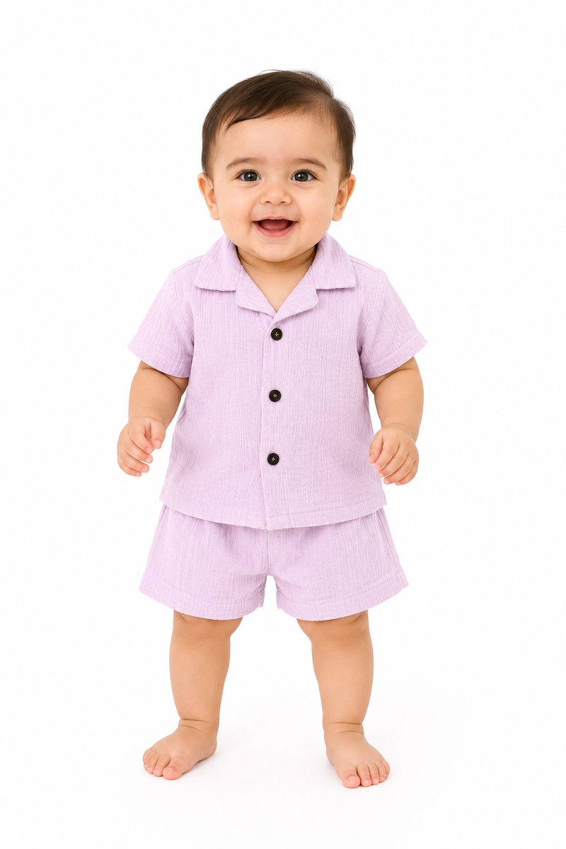 Lavender Dreams – Lavender Solid Cotton Night Suit | 6–12 Months