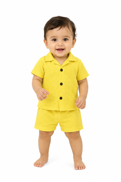 Sunny Days – Yellow Solid Cotton Night Suit | 6–12 Months