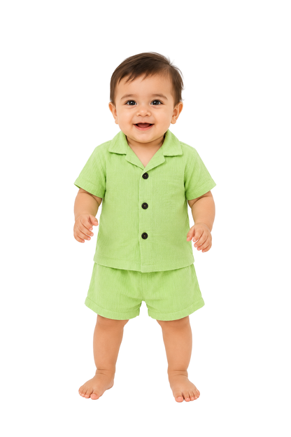 Lil Sprout – Green Solid Cotton Night Suit | 6–12 Months