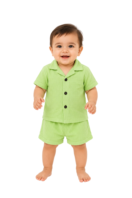 Lil Sprout – Green Solid Cotton Night Suit | 6–12 Months