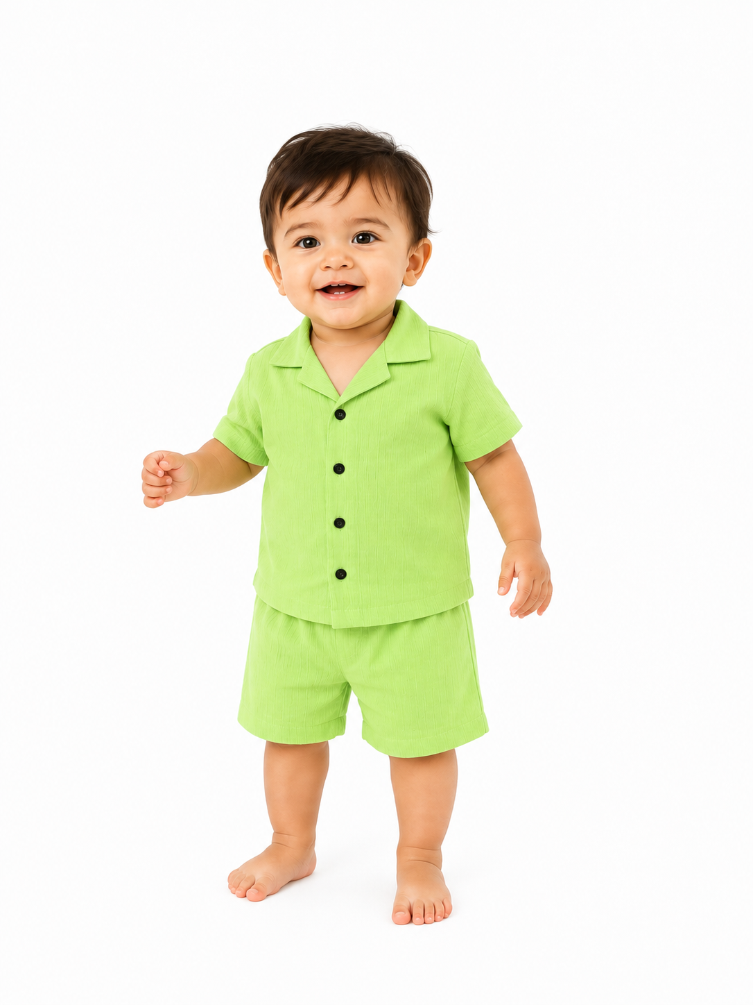 Lil Sprout – Green Solid Cotton Night Suit | 12–18 Months