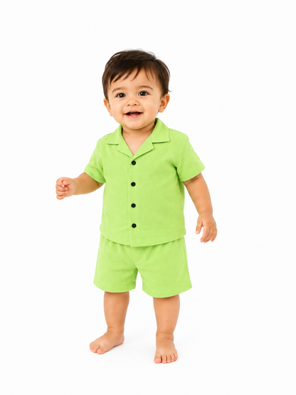 Lil Sprout – Green Solid Cotton Night Suit | 12–18 Months