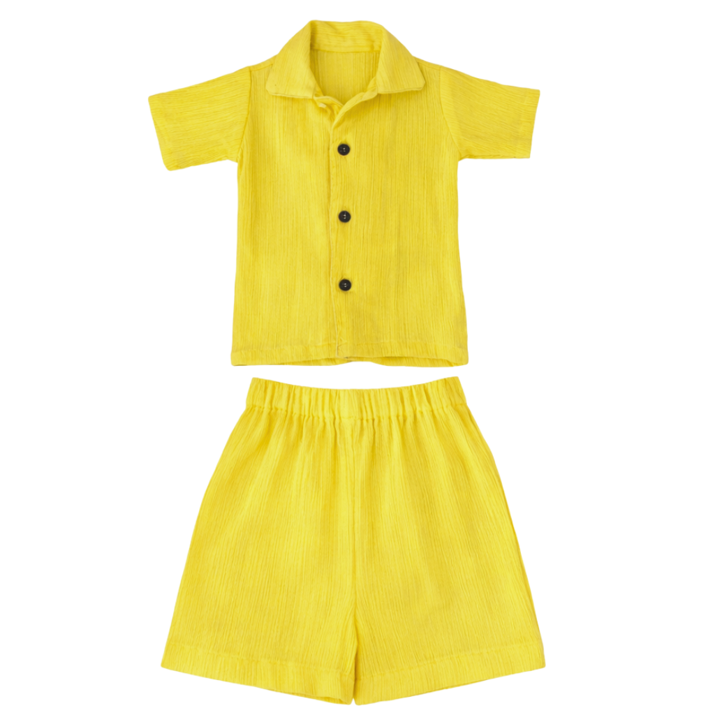 Sunny Days – Yellow Solid Cotton Night Suit | 6–12 Months