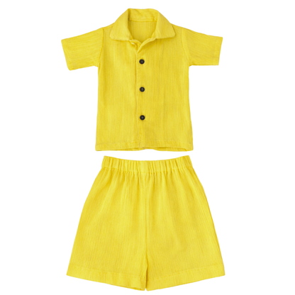 Sunny Days – Yellow Solid Cotton Night Suit | 6–12 Months