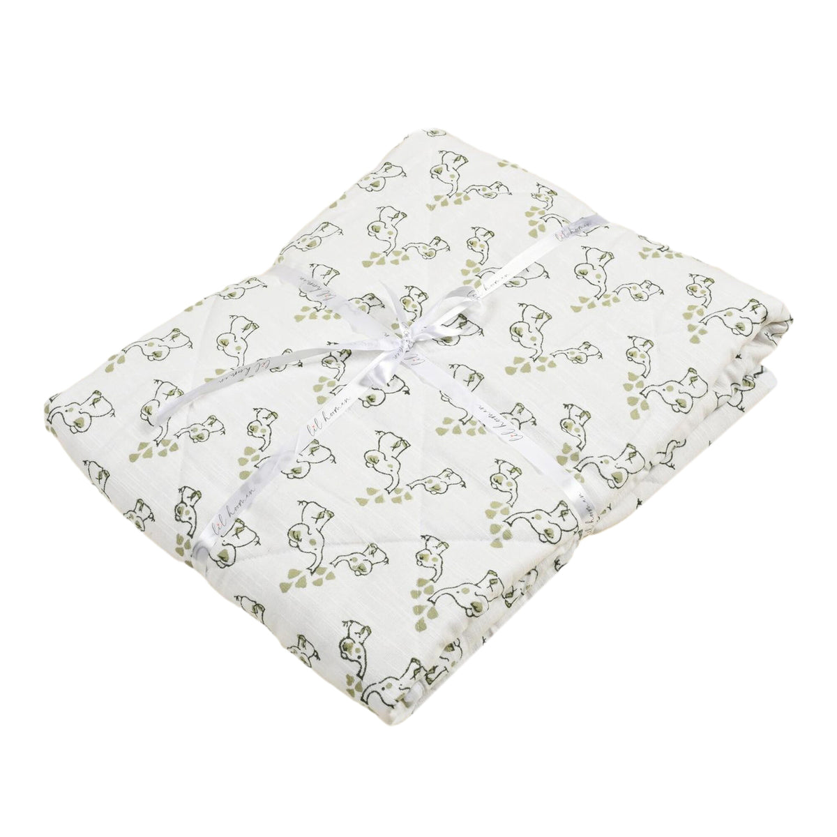 Jumbo & Jr. – Olive & Sage Elephant Block Printed Cotton Baby Quilt