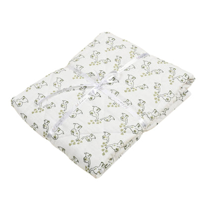 Jumbo & Jr. – Olive & Sage Elephant Block Printed Cotton Baby Quilt