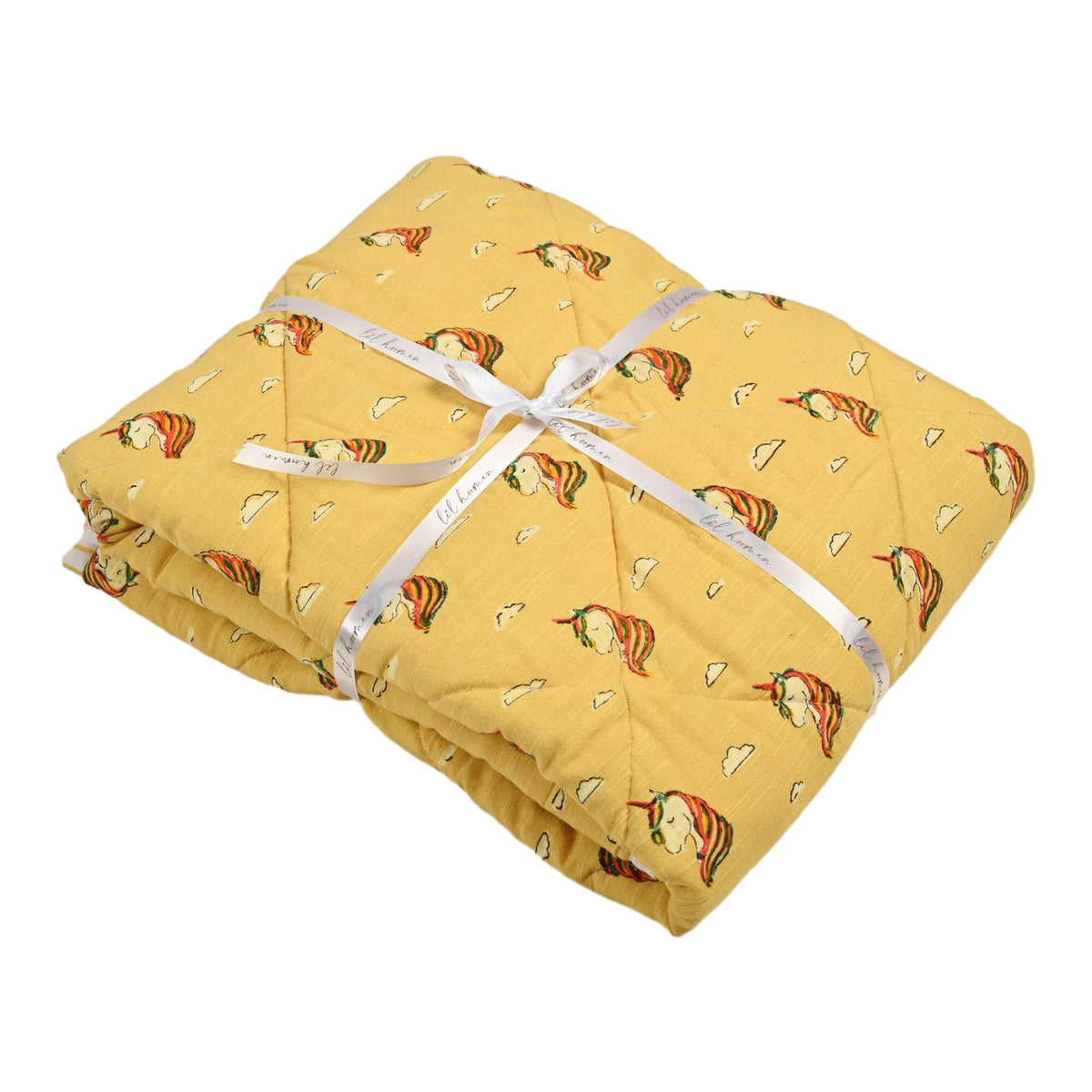 Magical Beginnings – Yellow Unicorn Block Printed Cotton Baby Quilt