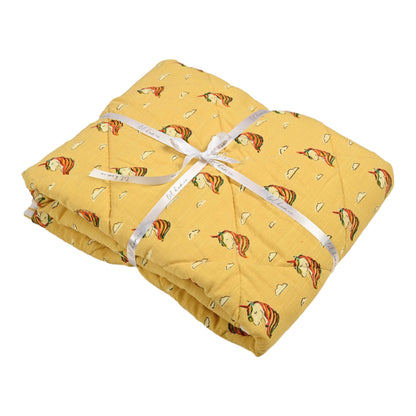Magical Beginnings – Yellow Unicorn Block Printed Cotton Baby Quilt