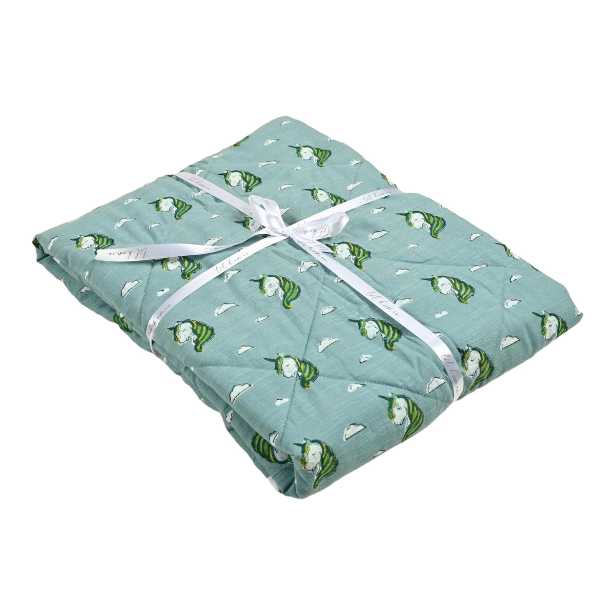 Magical Beginnings – Blue Unicorn Block Printed Cotton Baby Quilt
