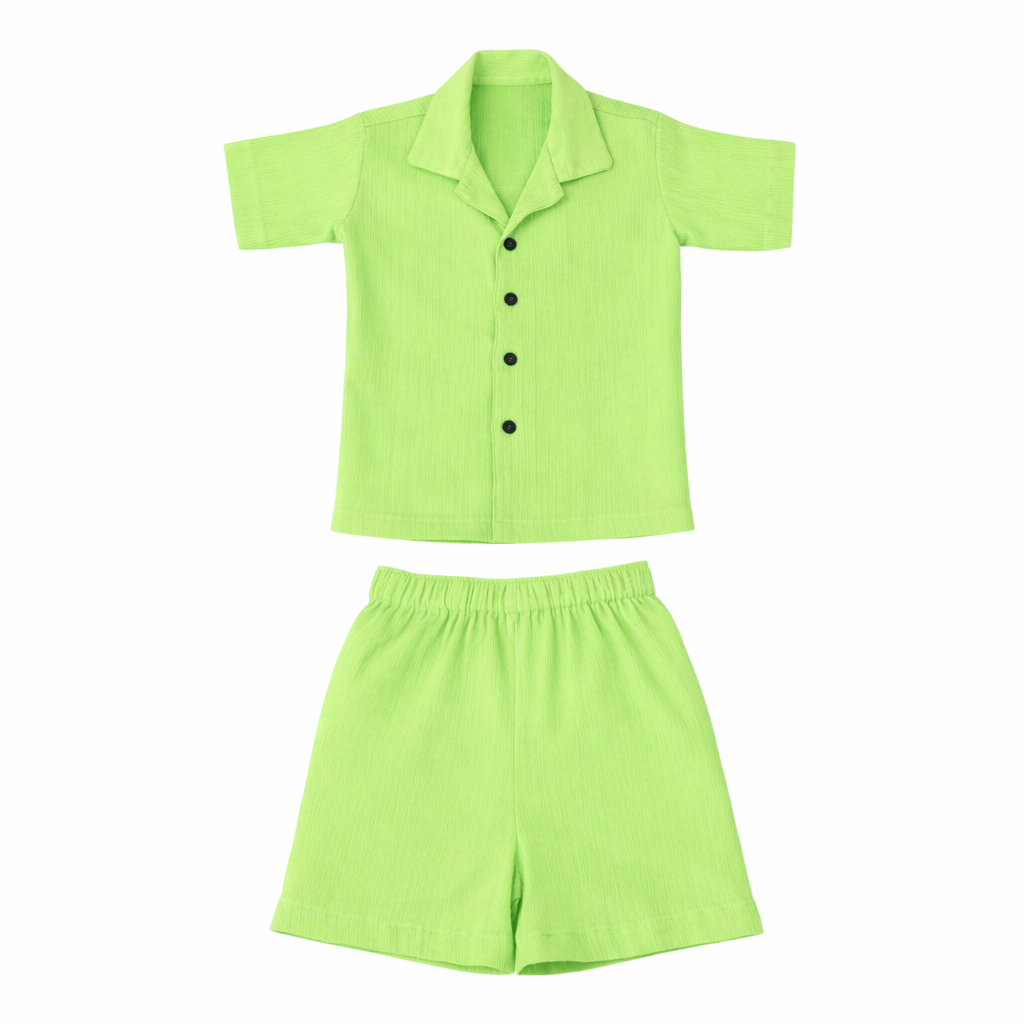 Lil Sprout – Green Solid Cotton Night Suit | 12–18 Months
