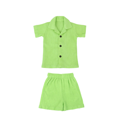 Lil Sprout – Green Solid Cotton Night Suit | 6–12 Months