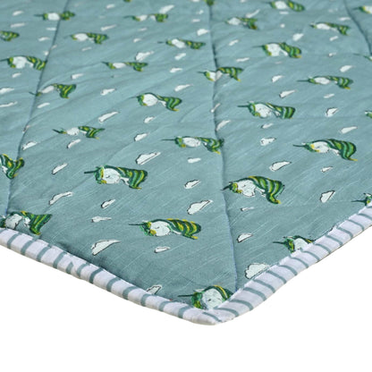 Magical Beginnings – Blue Unicorn Block Printed Cotton Baby Quilt