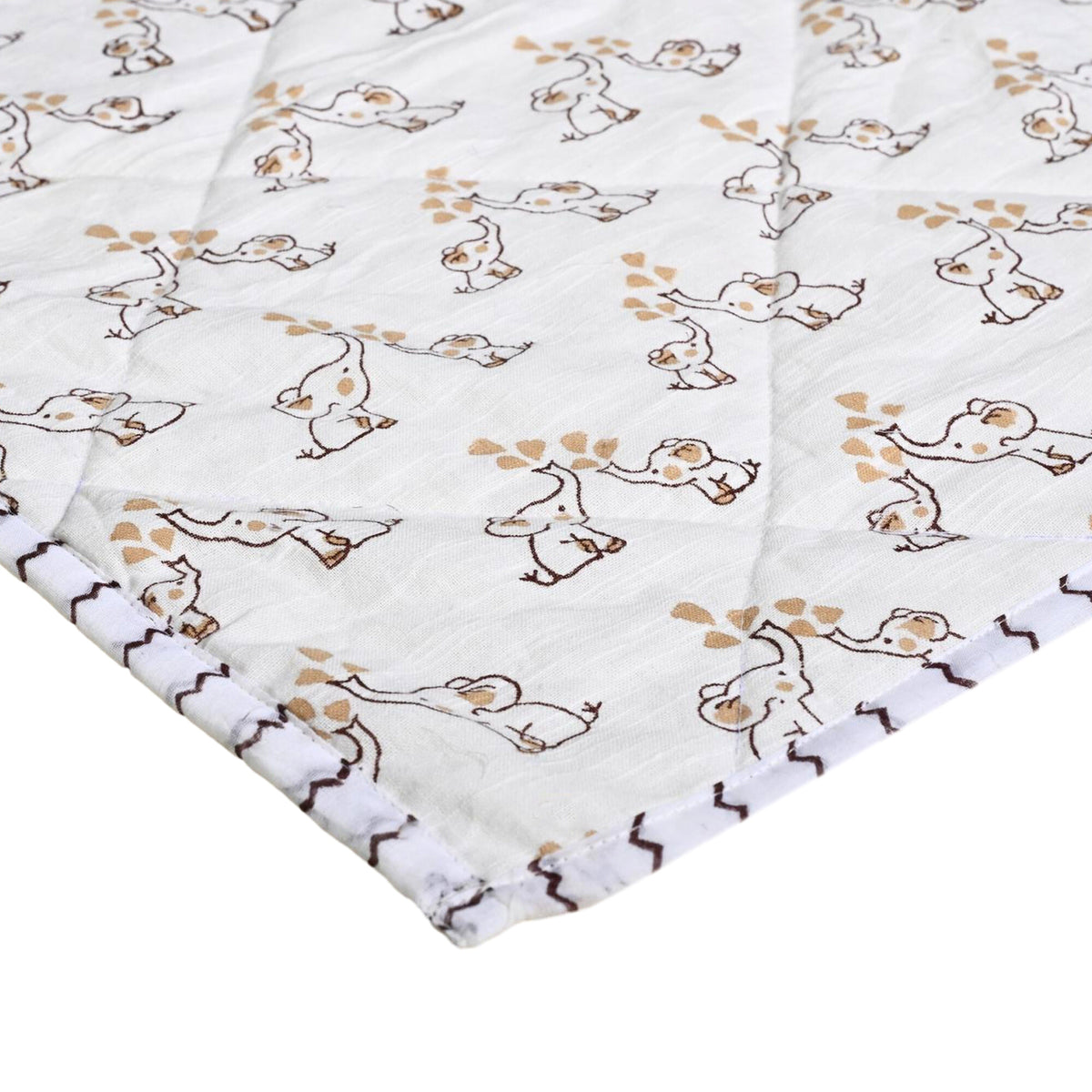 Jumbo & Jr. – Brown & Beige Elephant Block Printed Cotton Baby Quilt