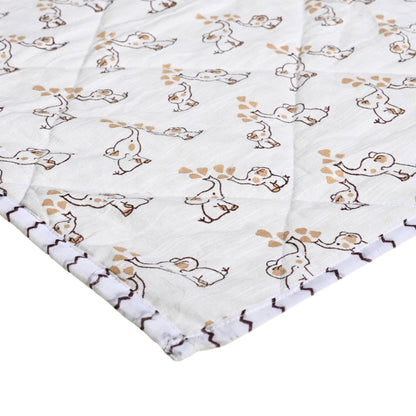 Jumbo & Jr. – Brown & Beige Elephant Block Printed Cotton Baby Quilt