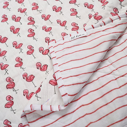 Lil' Flamingle – Pink Flamingo Block Printed Cotton Baby Quilt