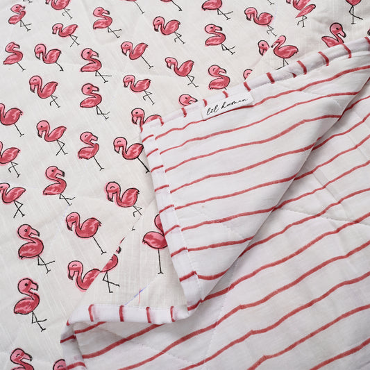 Lil' Flamingle – Pink Flamingo Block Printed Cotton Baby Quilt