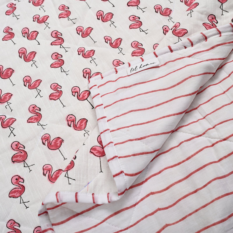 Lil' Flamingle – Pink Flamingo Block Printed Cotton Baby Quilt