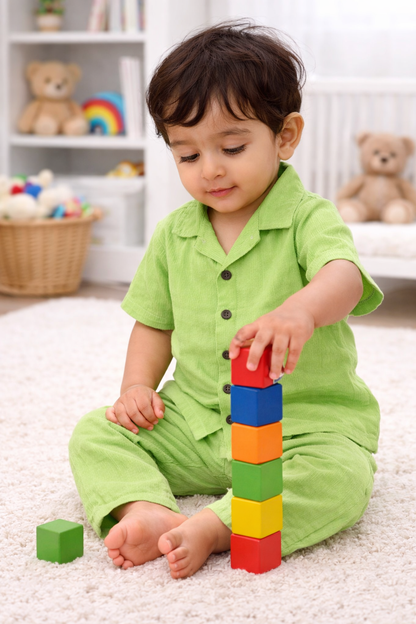 Lil Sprout – Green Solid Cotton Night Suit | 2–3 Years