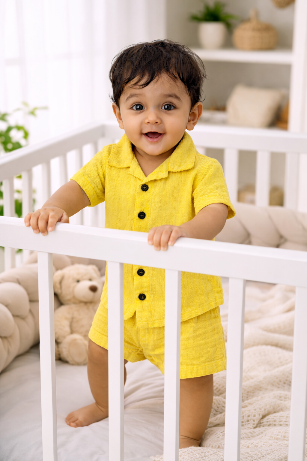 Sunny Days – Yellow Solid Cotton Night Suit | 6–12 Months