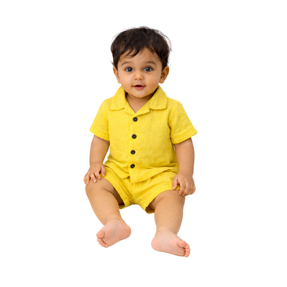 Sunny Days – Yellow Solid Cotton Night Suit | 6–12 Months