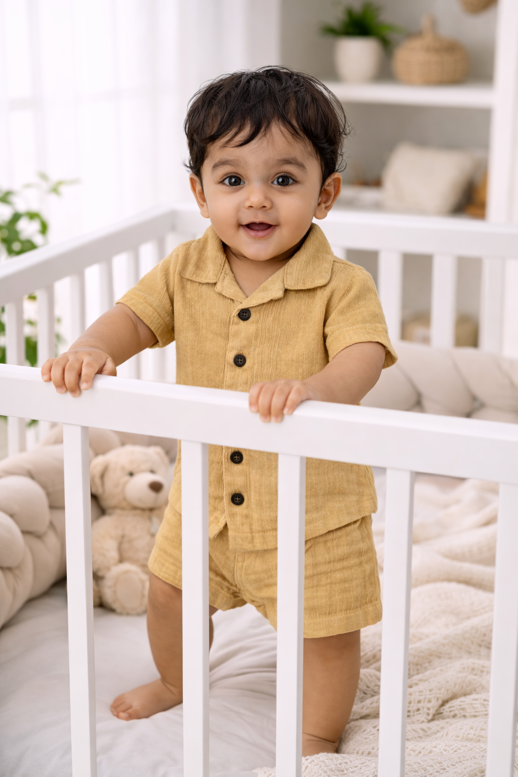 Lil Latte – Beige Solid Cotton Night Suit | 6–12 Months