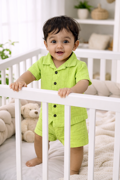 Lil Sprout – Green Solid Cotton Night Suit | 6–12 Months