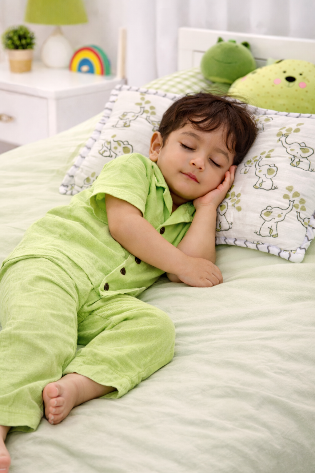 Lil Sprout – Green Solid Cotton Night Suit | 2–3 Years