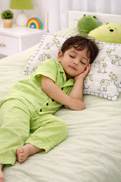 Lil Sprout – Green Solid Cotton Night Suit | 2–3 Years