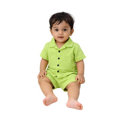 Lil Sprout – Green Solid Cotton Night Suit | 6–12 Months
