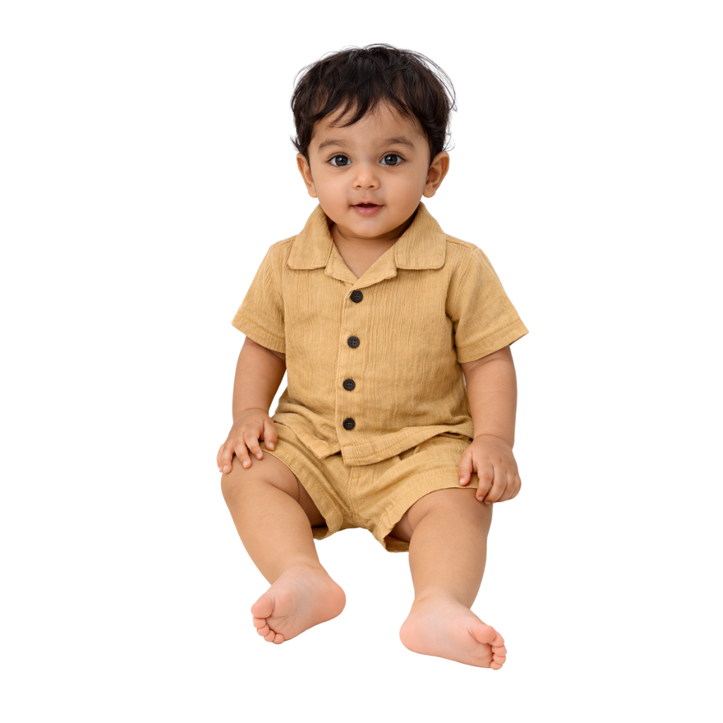 Lil Latte – Beige Solid Cotton Night Suit | 6–12 Months