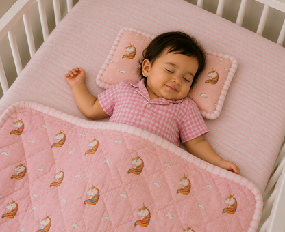 Pink Picnic – Pink Woven Gingham Cotton Night Suit | 6–12 Months