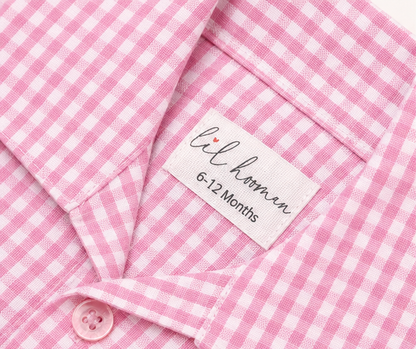 Pink Picnic – Pink Woven Gingham Cotton Night Suit | 6–12 Months