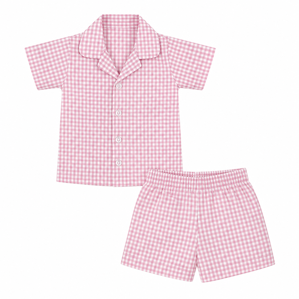Pink Picnic – Pink Woven Gingham Cotton Night Suit | 12–18 Months