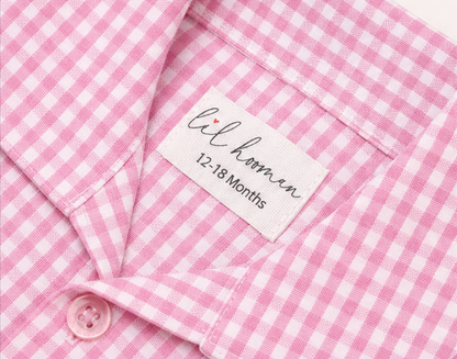 Pink Picnic – Pink Woven Gingham Cotton Night Suit | 12–18 Months