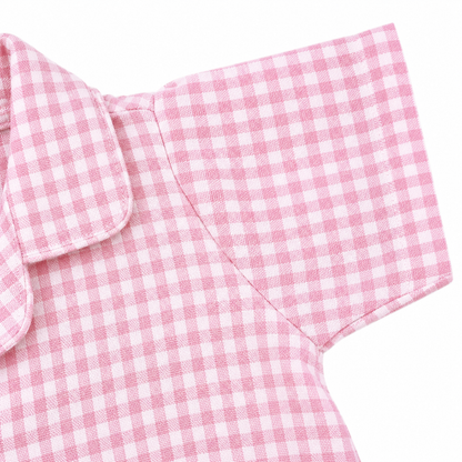 Pink Picnic – Pink Woven Gingham Cotton Night Suit | 12–18 Months