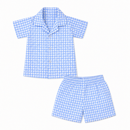 Blue-a-Boo – Blue Woven Gingham Cotton Night Suit | 6–12 Months