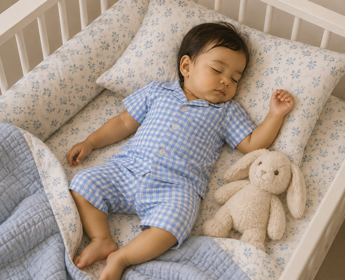 Blue-a-Boo – Blue Woven Gingham Cotton Night Suit | 6–12 Months