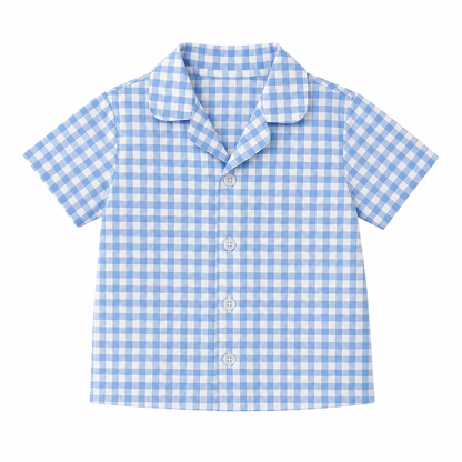 Blue-a-Boo – Blue Woven Gingham Cotton Night Suit | 12–18 Months