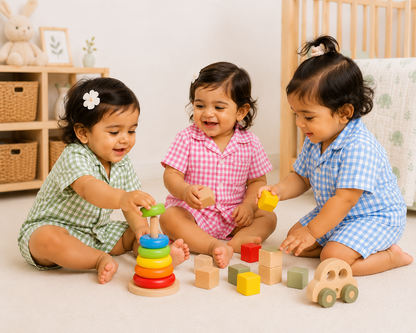Blue-a-Boo – Blue Woven Gingham Cotton Night Suit | 12–18 Months