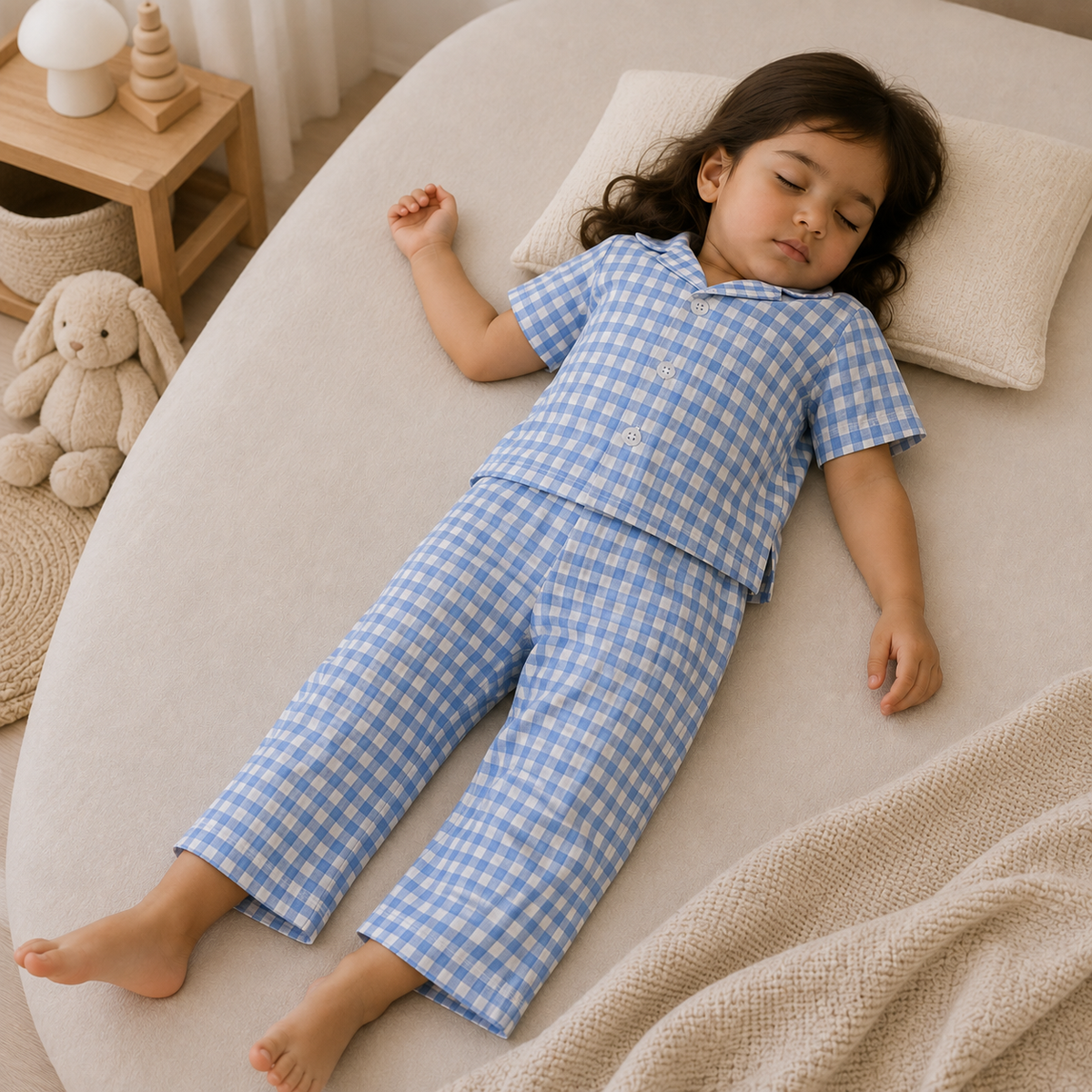 Blue-a-Boo – Blue Woven Gingham Cotton Night Suit | 2–3 Years